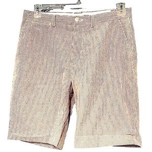 🏇 Ralph Lauren Seersucker Shorts Size 32 Caramel Light Brown Stripe, Flat Front